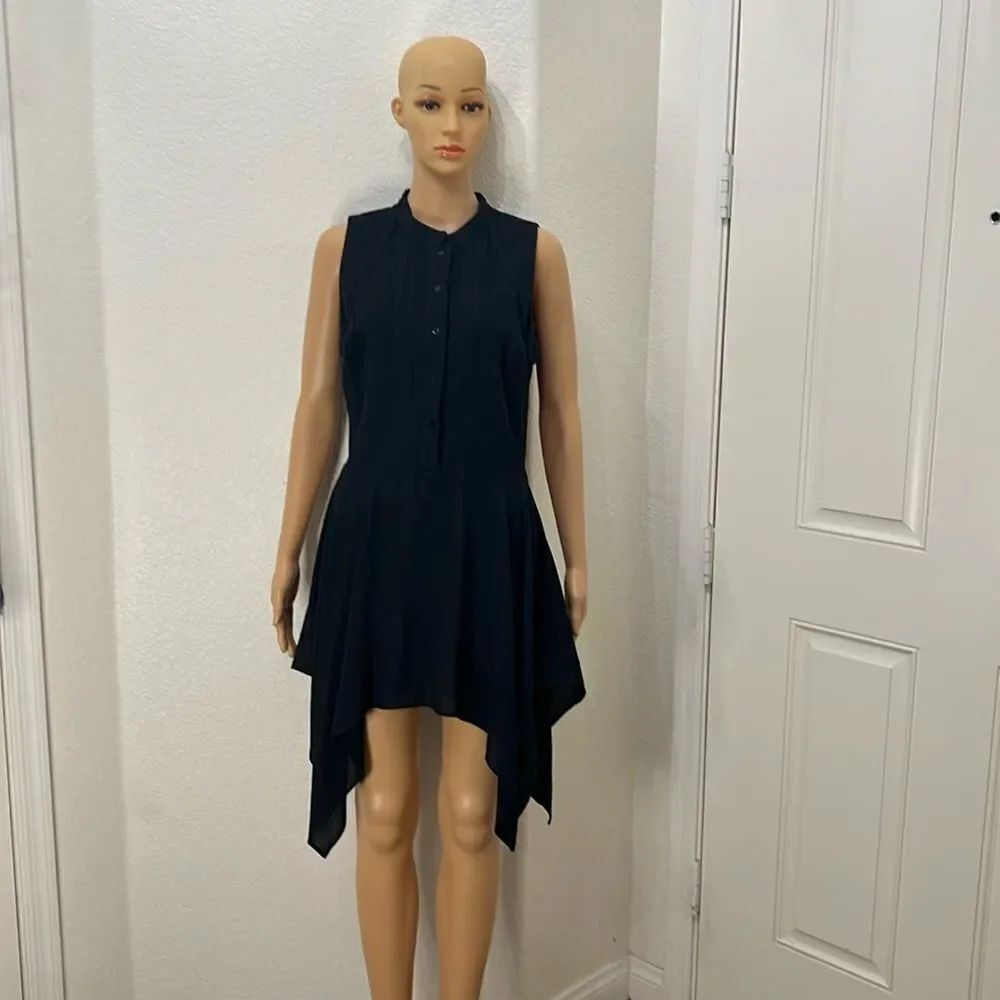 Zara Dress Sz Large Sleeveless Black Hankerchief Button Fit & Flare Hem Mini